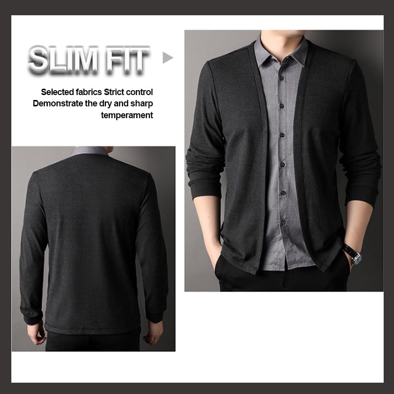 🔥Men's fake two-piece shirt collar knitted cardigan! 👔-6