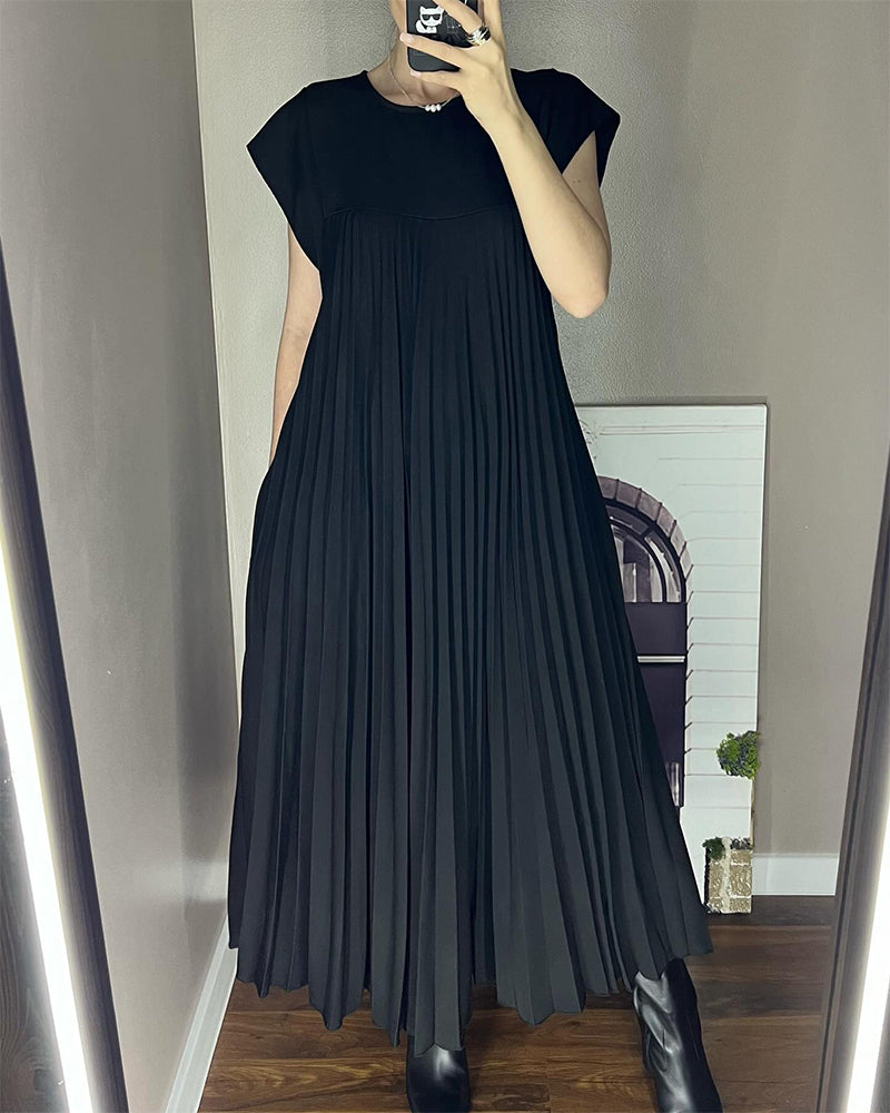 🔥HOT SALE🔥Sleeveless pleated simple solid colour dress-11