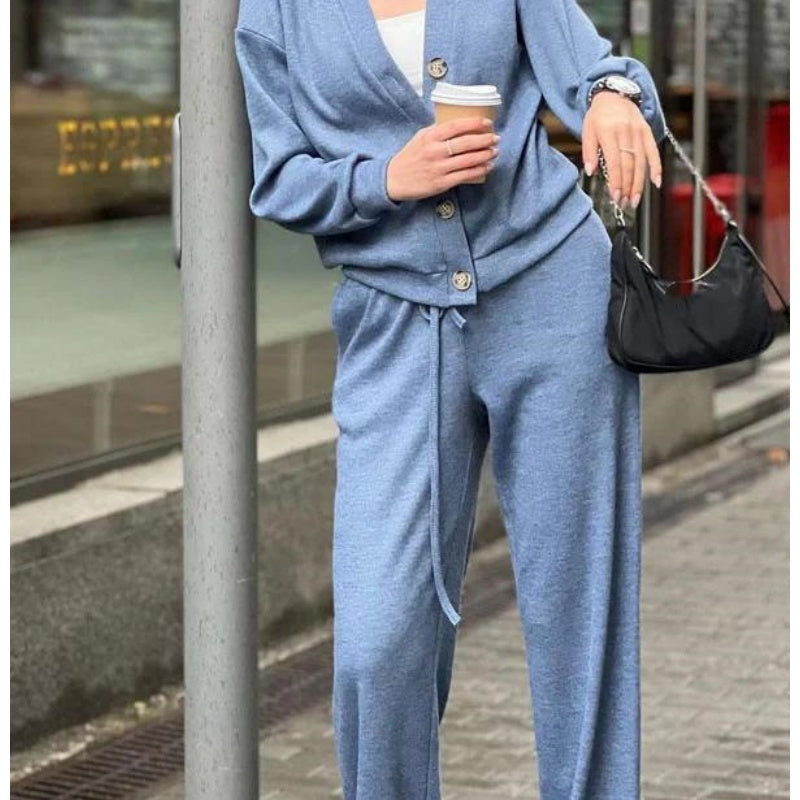 ⏳Limited Sale 50% OFF🌸Women's Knitted Buttoned Jacket and Pants Two-piece Set-16