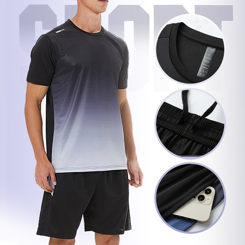 ☀️💦Men’s Loose-Fit Breathable Quick-Drying Athletic T-Shirt & Shorts Tracksuit-5