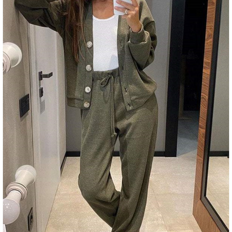 ⏳Limited Sale 50% OFF🌸Women's Knitted Buttoned Jacket and Pants Two-piece Set-15