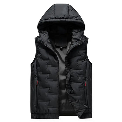 🧥 Men’s Slim-Fit Hooded Waistcoat - Sleeveless Front-Zip Gilet, Cozy