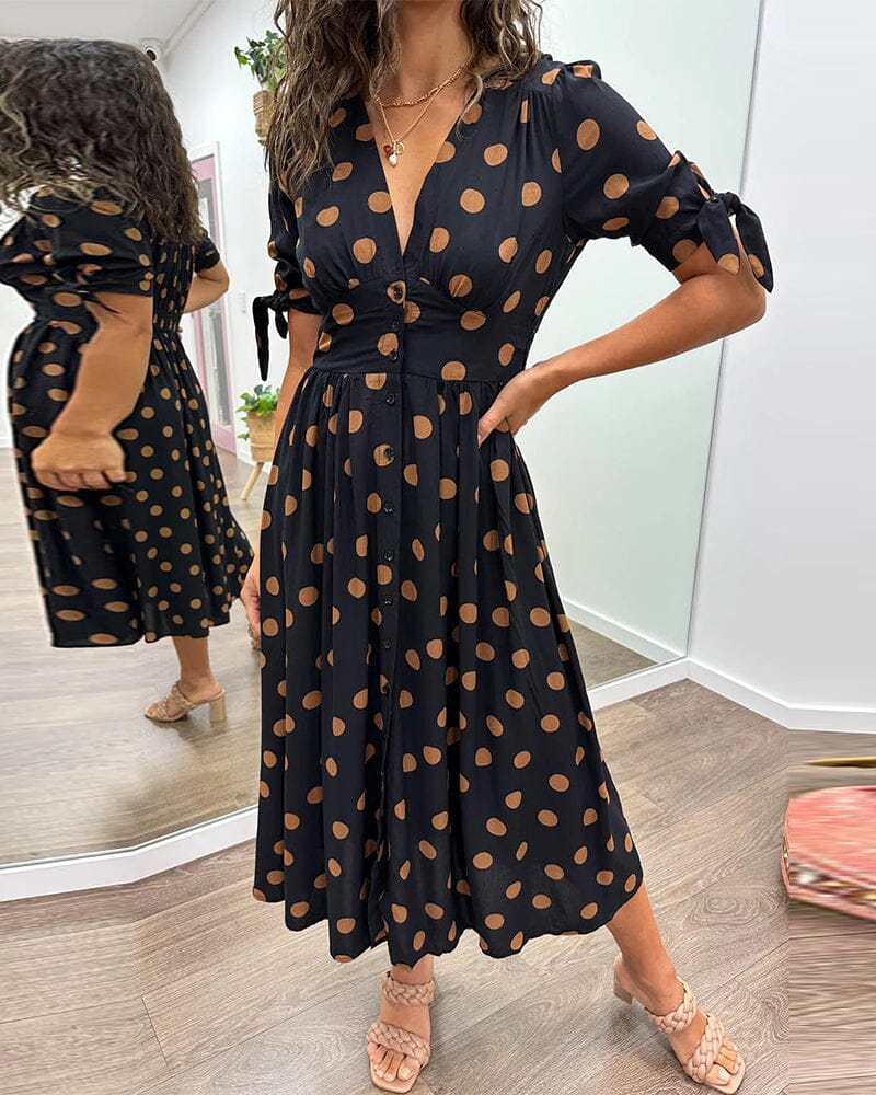 🌷Limited Time 53% OFF💞💃Deep V-neck polka-dot dress-22