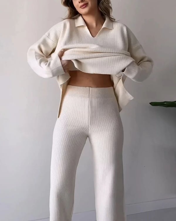 🔥Hot Sale 39% OFF🎁V-Neck Casual Slit Knitted Two-Piece Set-3