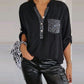 ⏳Limited Sale 51% OFF🌸Women's Sequin Patchwork V-neck Shirt-2