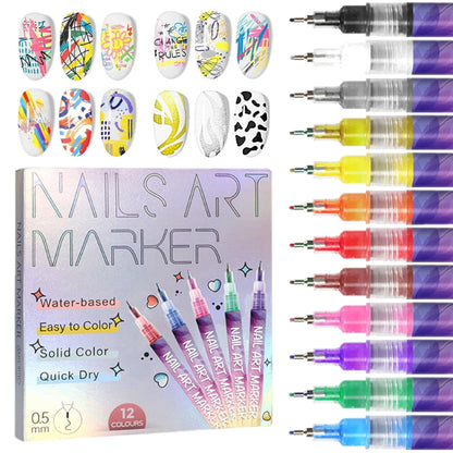🌈 12 Colours Nail Art Pens Set: Precision Dual Tips for French Manicure, Gradient & 3D Nail Art | Salon Quality DIY Kit 🎨💅