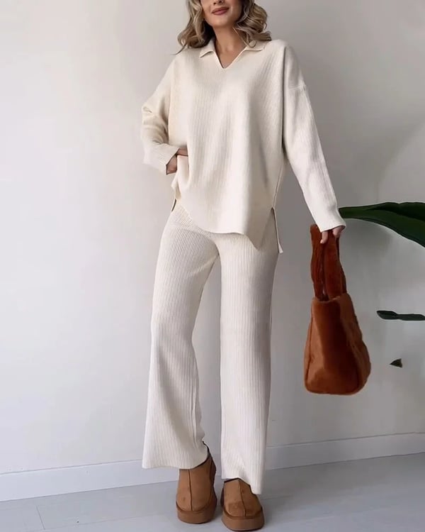 🔥Hot Sale 39% OFF🎁V-Neck Casual Slit Knitted Two-Piece Set-1