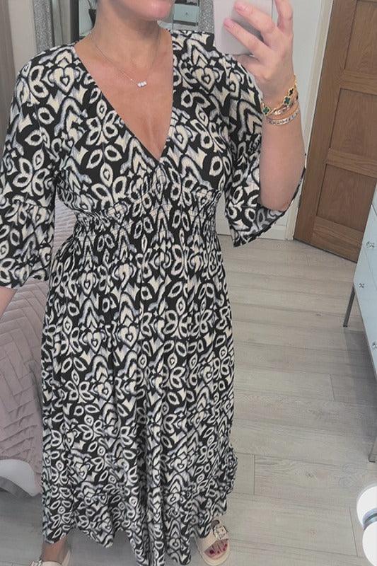 🔥SUMMER SALE 53% OFF 👗New Floral Print V Neck-Long Dress-3
