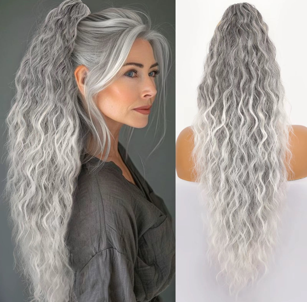 💜 LAST DAY PROMOTION - 50%OFF💜Curly Wavy Frizzy Hair Extension with Ponytail-13