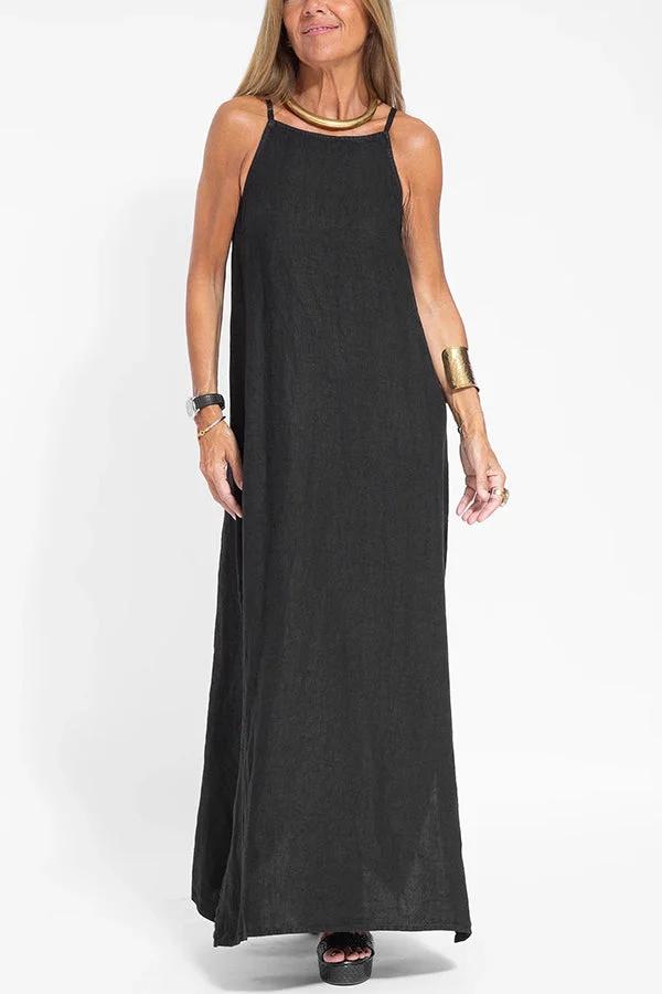 💕Limited Time Offer 41% OFF💕Women's Casual Solid Color Halter Sleeveless Linen Dress-10