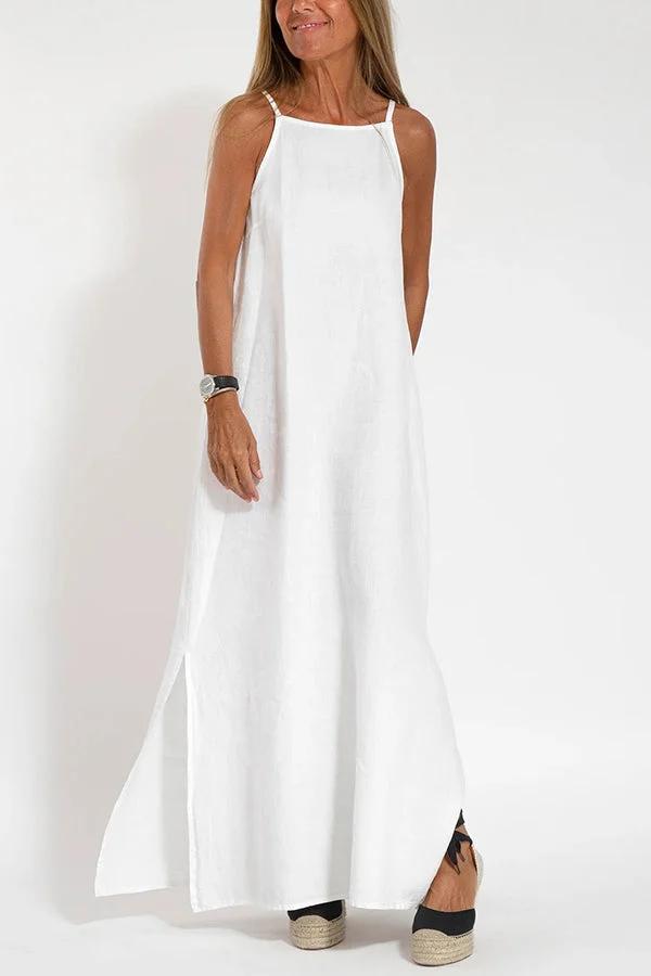 💕Limited Time Offer 41% OFF💕Women's Casual Solid Color Halter Sleeveless Linen Dress-5