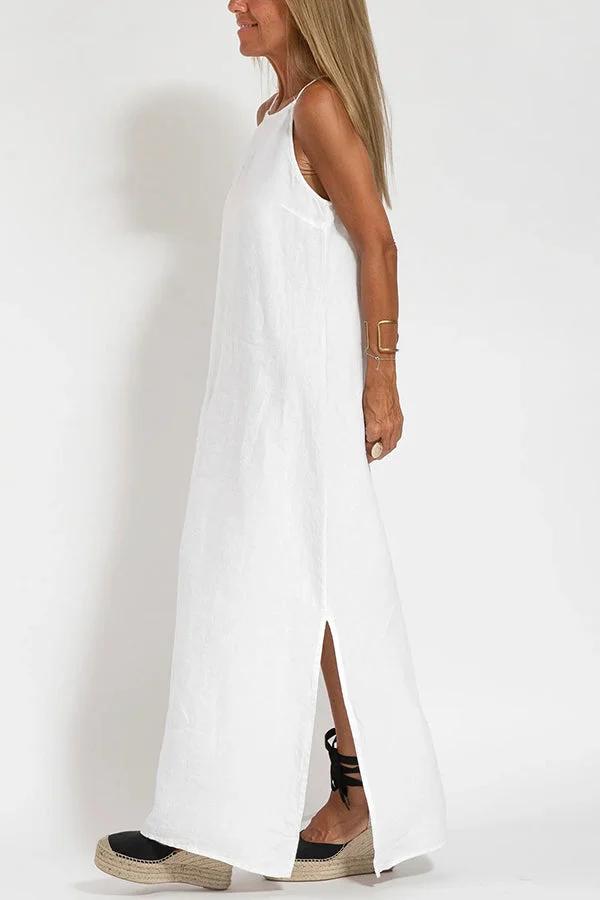 💕Limited Time Offer 41% OFF💕Women's Casual Solid Color Halter Sleeveless Linen Dress-7