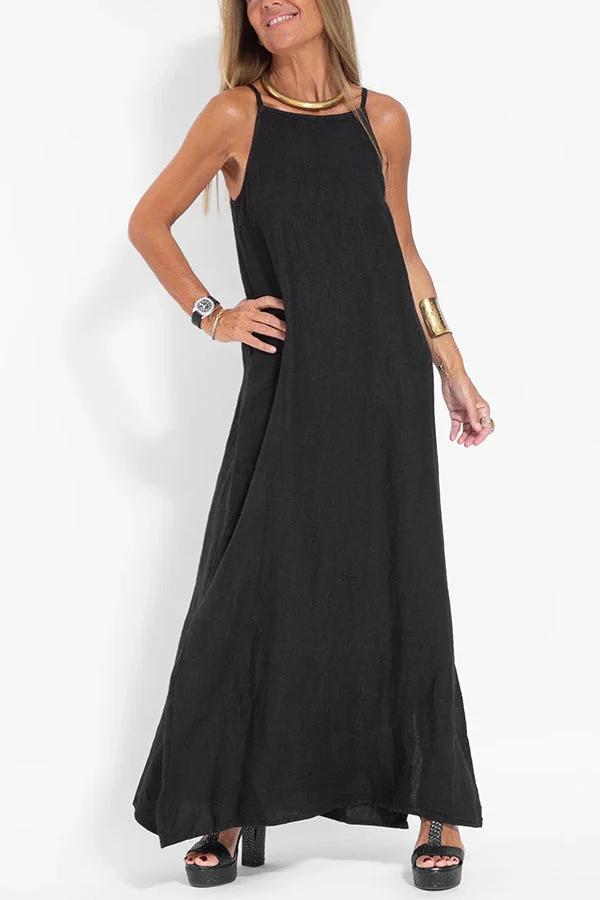 💕Limited Time Offer 41% OFF💕Women's Casual Solid Color Halter Sleeveless Linen Dress-9