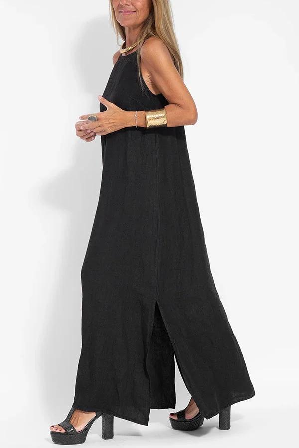 💕Limited Time Offer 41% OFF💕Women's Casual Solid Color Halter Sleeveless Linen Dress-11