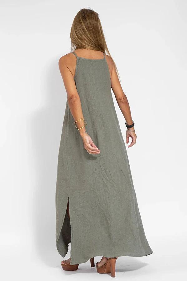 💕Limited Time Offer 41% OFF💕Women's Casual Solid Color Halter Sleeveless Linen Dress-4