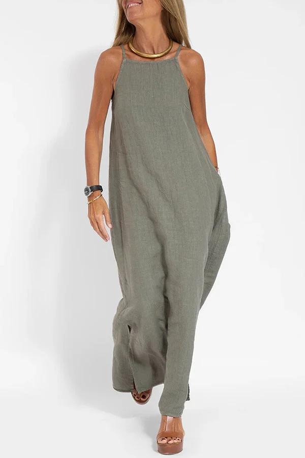 💕Limited Time Offer 41% OFF💕Women's Casual Solid Color Halter Sleeveless Linen Dress-2
