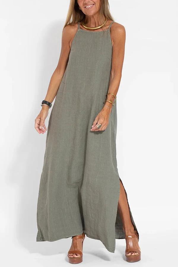 💕Limited Time Offer 41% OFF💕Women's Casual Solid Color Halter Sleeveless Linen Dress-1