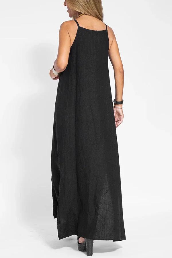 💕Limited Time Offer 41% OFF💕Women's Casual Solid Color Halter Sleeveless Linen Dress-12