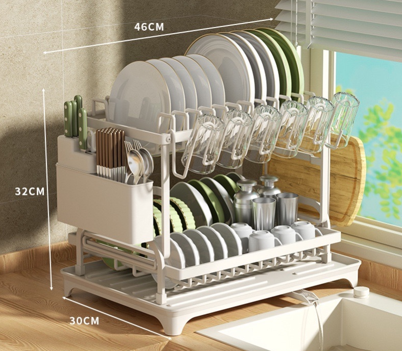 🍽️ 50% OFF!  2-Tier Dish Rack – With Drip Tray, Space-Saving & Ideal for Family Kitchens 🏠-9