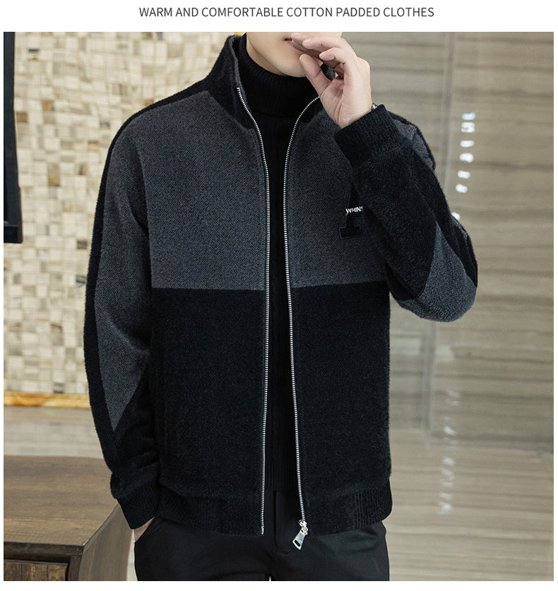 [best gift] Men's Fashion Standing Collar Plush Jacket-4