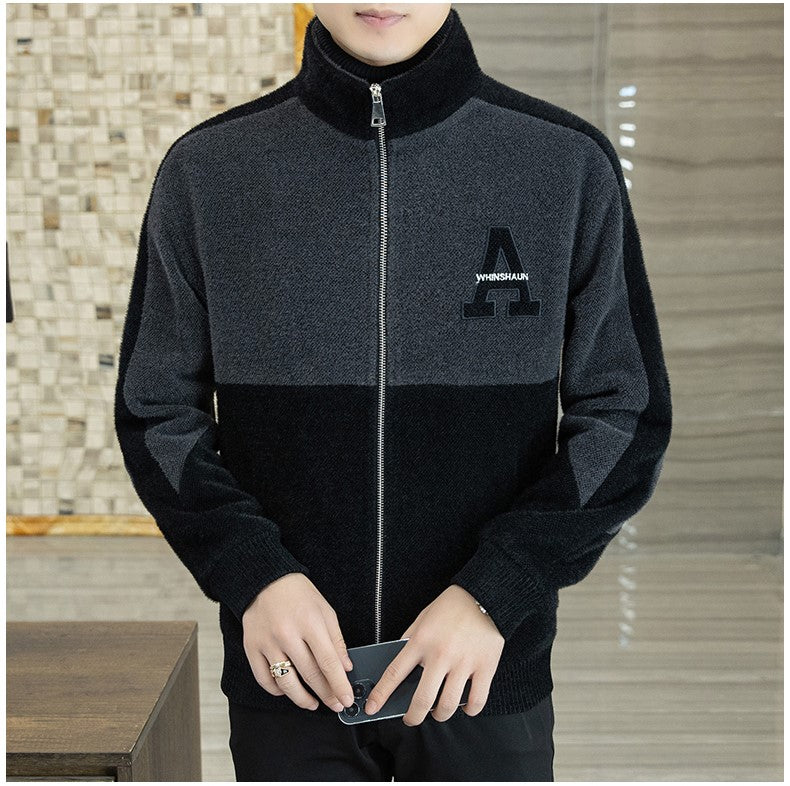 [best gift] Men's Fashion Standing Collar Plush Jacket-1