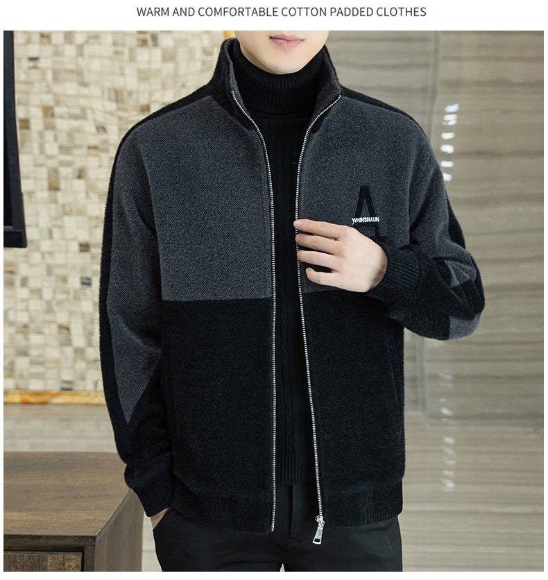 [best gift] Men's Fashion Standing Collar Plush Jacket-7