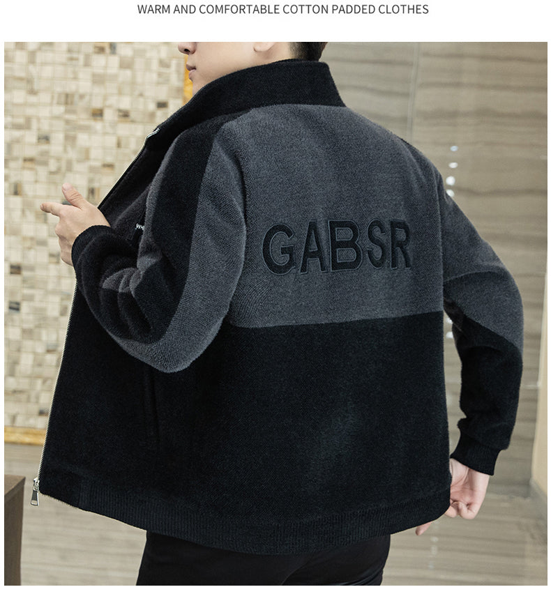 [best gift] Men's Fashion Standing Collar Plush Jacket-6