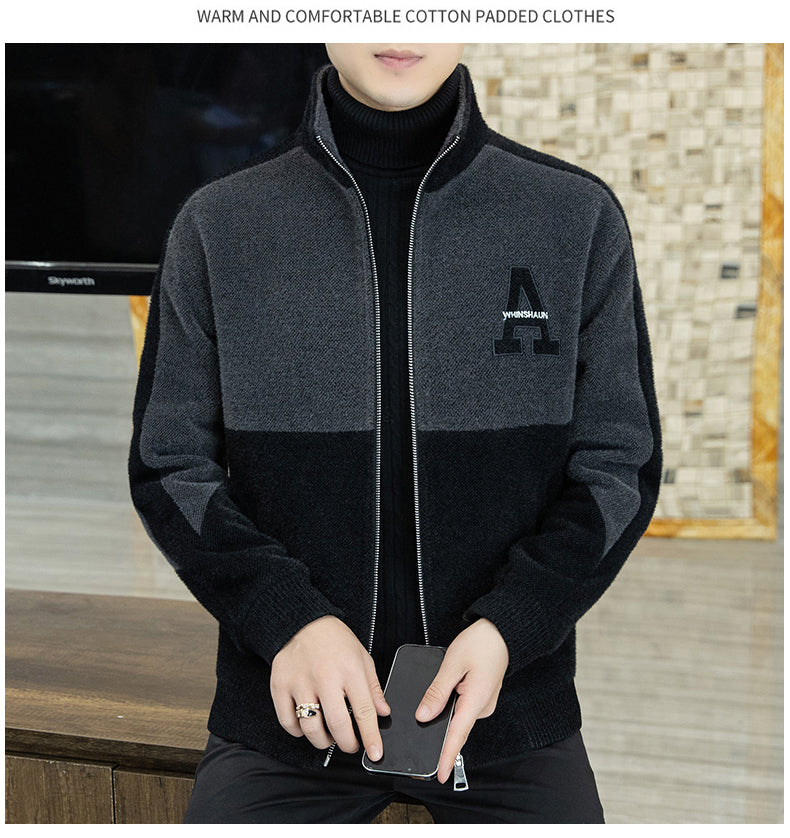 [best gift] Men's Fashion Standing Collar Plush Jacket-5