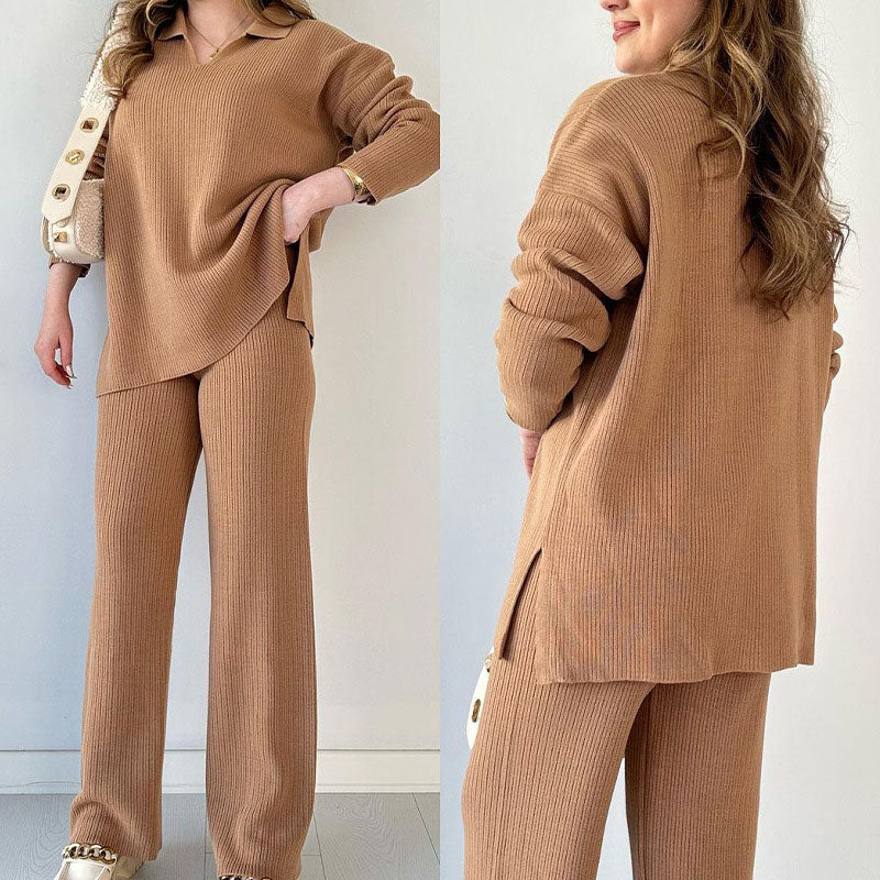 🔥Hot Sale 39% OFF🎁V-Neck Casual Slit Knitted Two-Piece Set-4