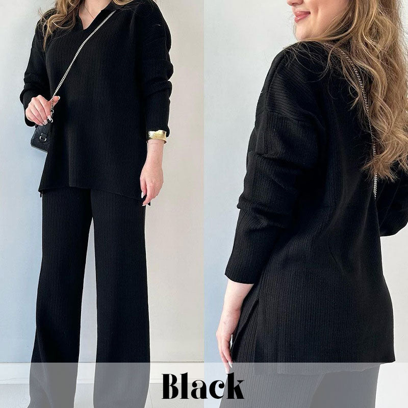 🔥Hot Sale 39% OFF🎁V-Neck Casual Slit Knitted Two-Piece Set-16
