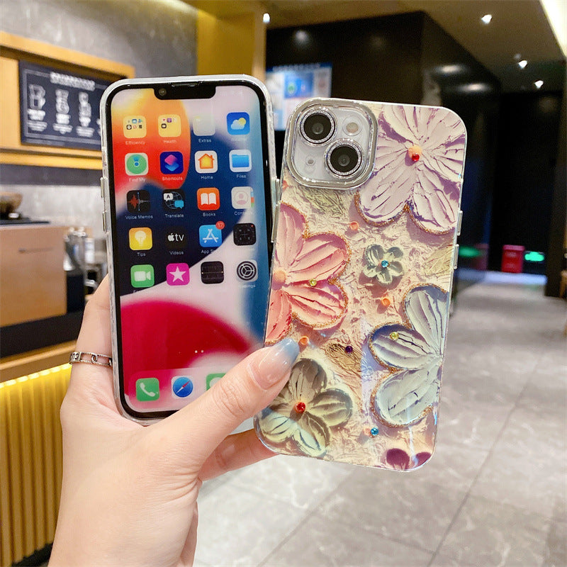 💕Limited time 50% off🔥Oil Painting Flower iPhone Case with Lens Protector Film-2