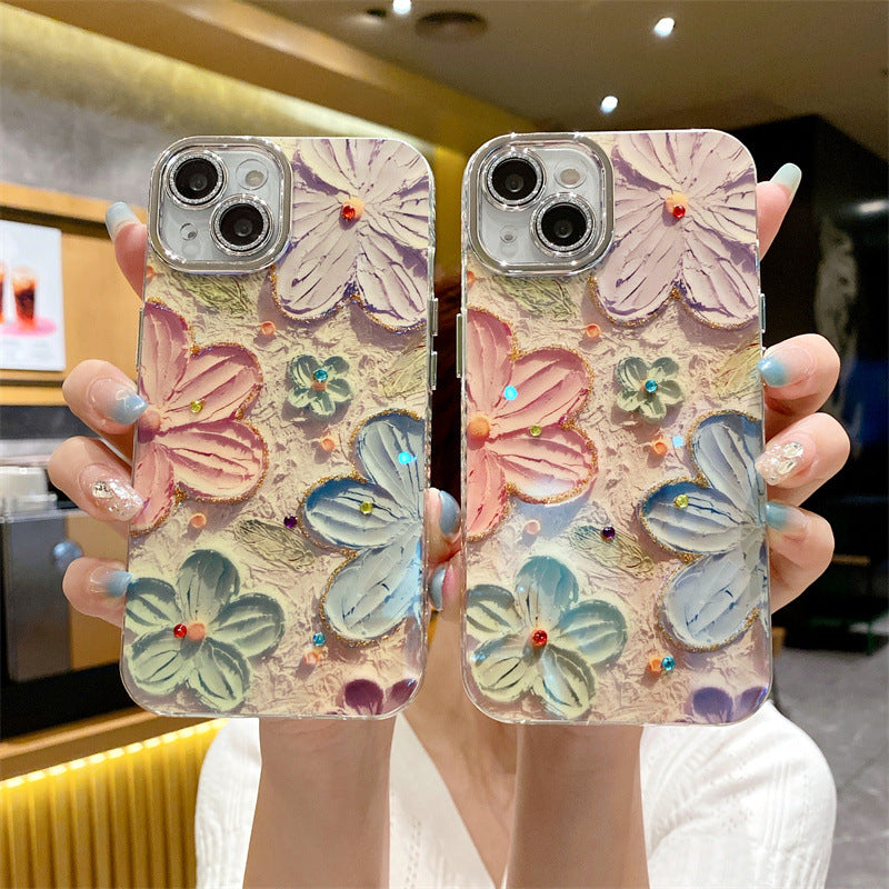 💕Limited time 50% off🔥Oil Painting Flower iPhone Case with Lens Protector Film-4