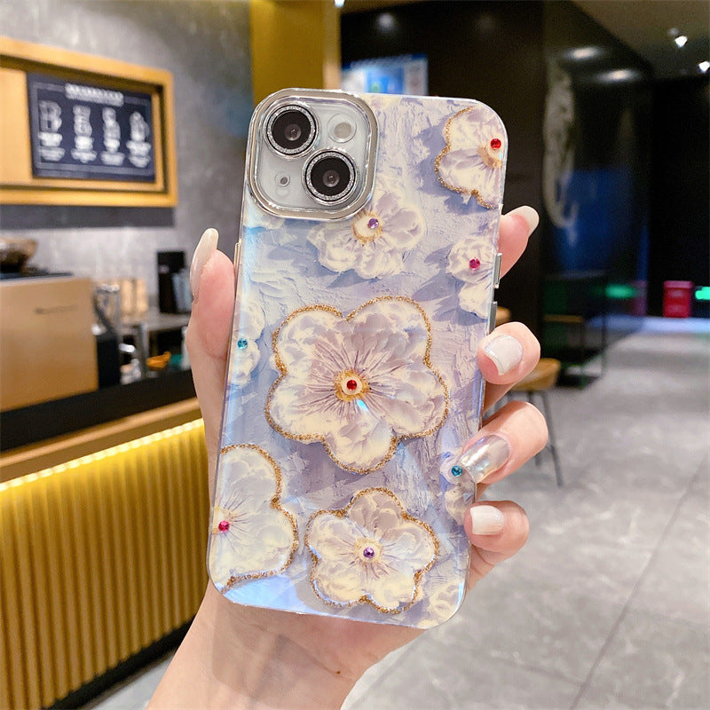 💕Limited time 50% off🔥Oil Painting Flower iPhone Case with Lens Protector Film-12