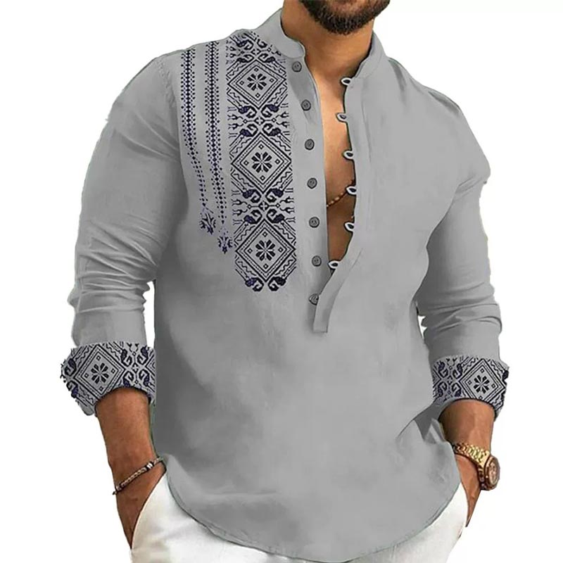 🎉Hot Sale 50% OFF🎉Long-sleeved Stand Collar Casual Shirt for Men-3