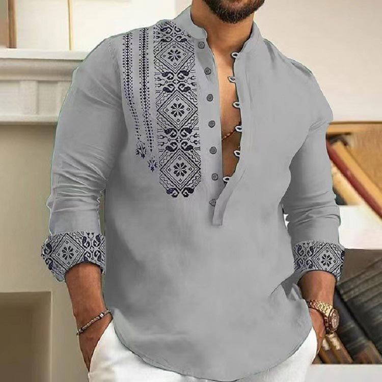 🎉Hot Sale 50% OFF🎉Long-sleeved Stand Collar Casual Shirt for Men-5