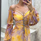 💃Women's Mixed Colors Strapless Pleated Front Split Dress-4