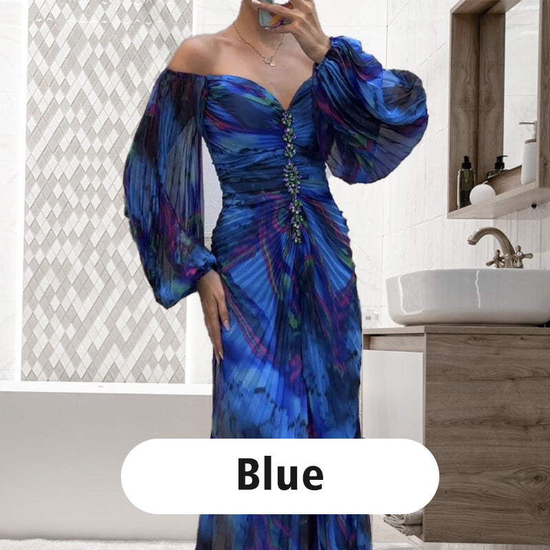 💃Women's Mixed Colors Strapless Pleated Front Split Dress-10
