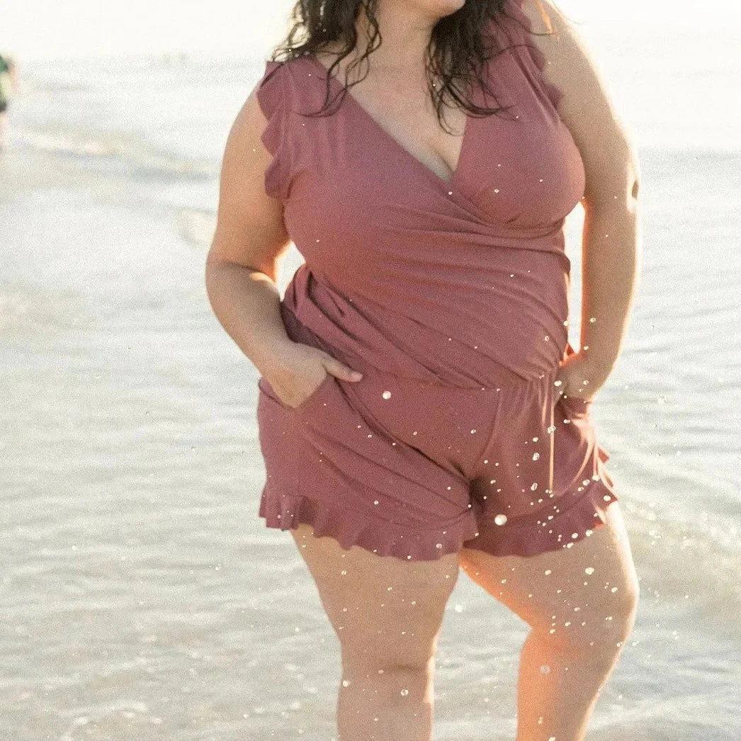 😍Swim Romper Built-in Bra & Shorts with Pockets👗-3