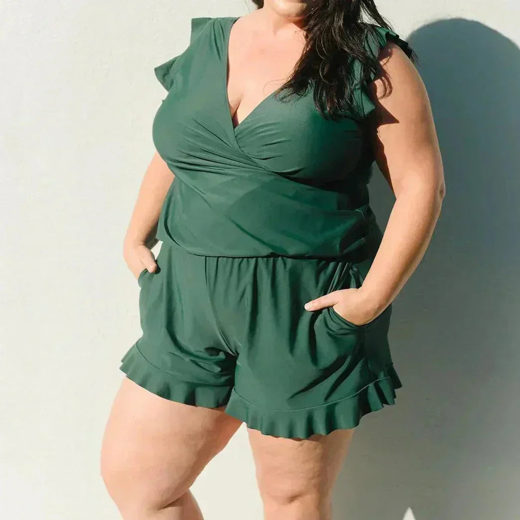 😍Swim Romper Built-in Bra & Shorts with Pockets👗-5