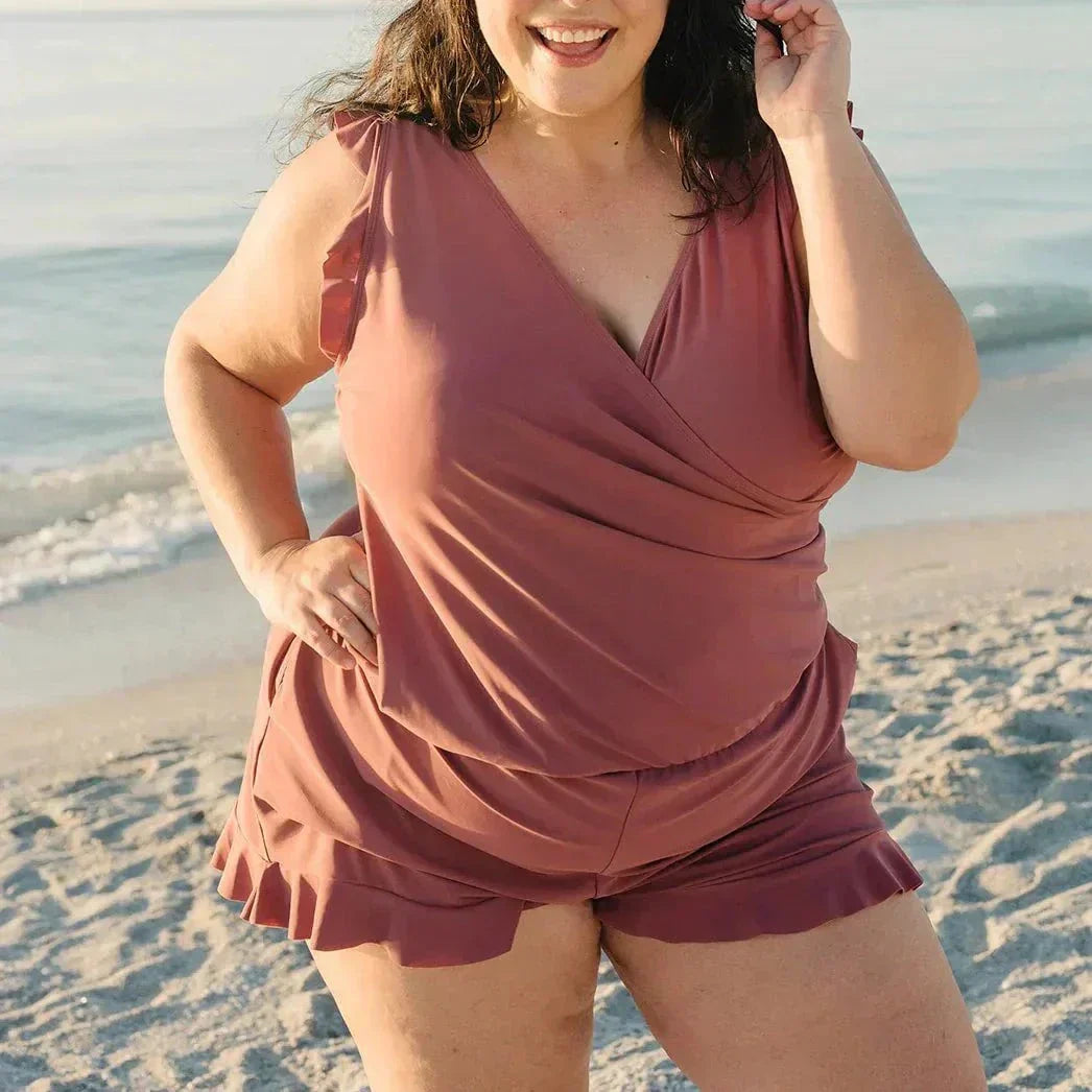 😍Swim Romper Built-in Bra & Shorts with Pockets👗-4