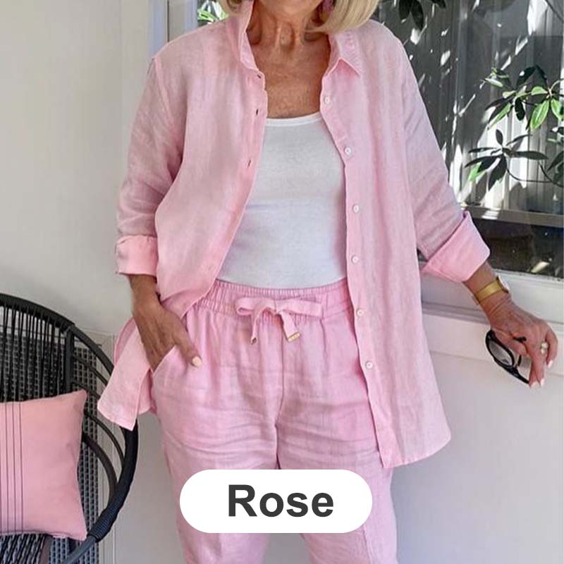 🍁Autumn New Releases🍁Women's cotton linen long sleeve blouse and pants set-14