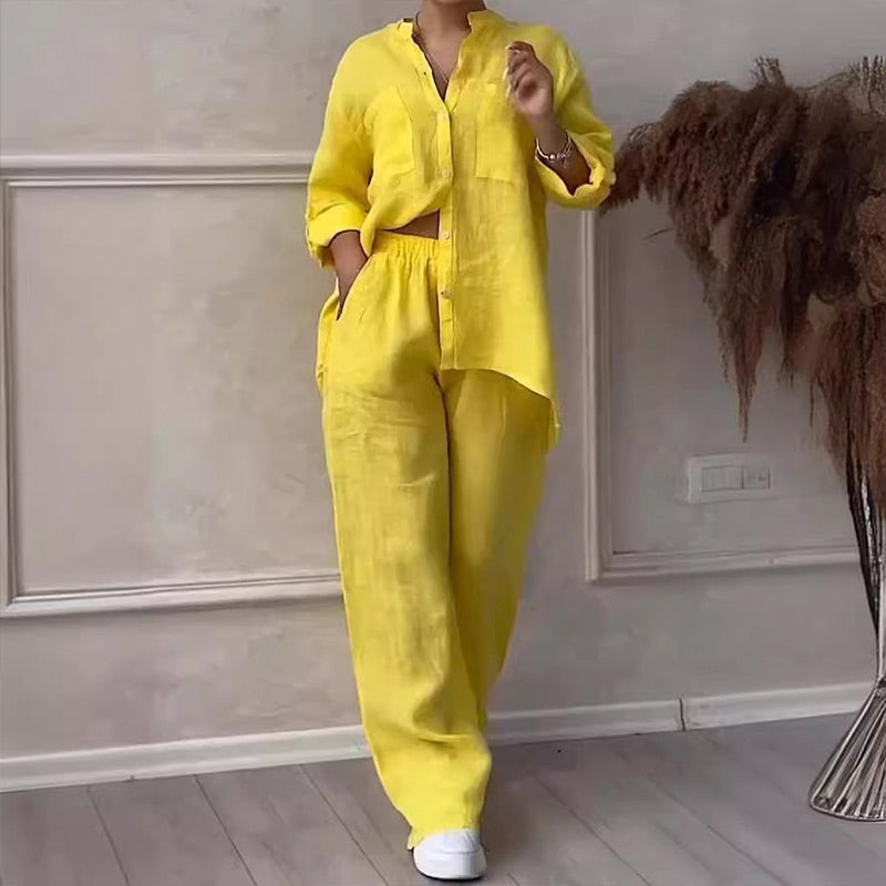 ⏳Limited Sale 50% OFF🌸Women's 2 Piece Outfits Button Down Shirt & Pants-1