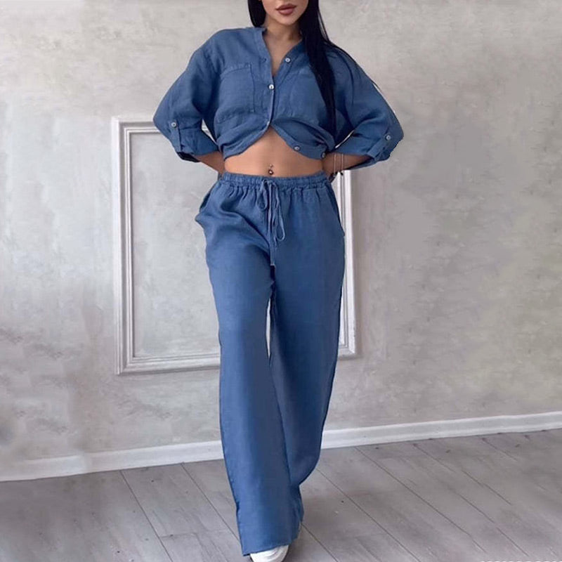 ⏳Limited Sale 50% OFF🌸Women's 2 Piece Outfits Button Down Shirt & Pants-2