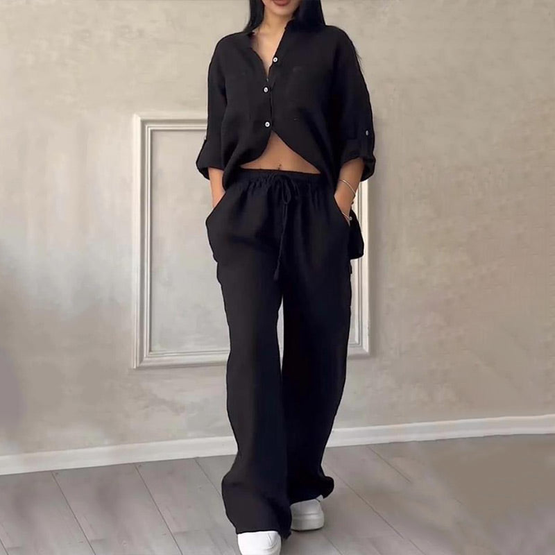 ⏳Limited Sale 50% OFF🌸Women's 2 Piece Outfits Button Down Shirt & Pants-3