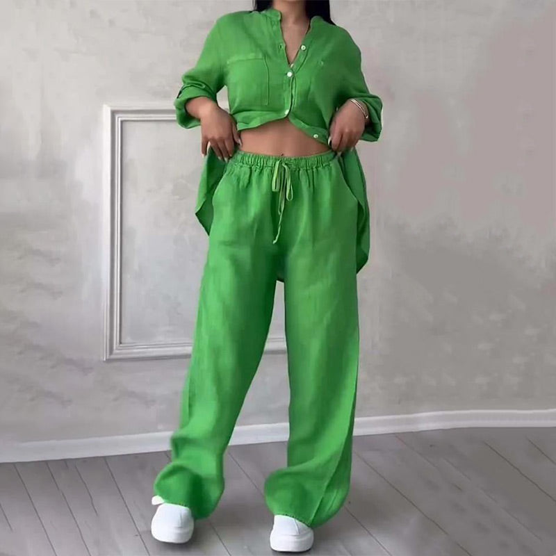 ⏳Limited Sale 50% OFF🌸Women's 2 Piece Outfits Button Down Shirt & Pants-5