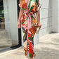 🔥SUMMER SALE 50% OFF💃Casual Lapel Neck Waist Print Shirt Dress-1