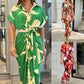 🔥SUMMER SALE 50% OFF💃Casual Lapel Neck Waist Print Shirt Dress-9