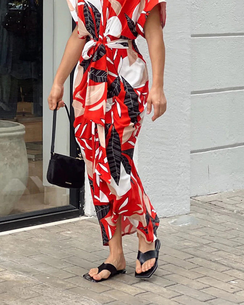 🔥SUMMER SALE 50% OFF💃Casual Lapel Neck Waist Print Shirt Dress-6