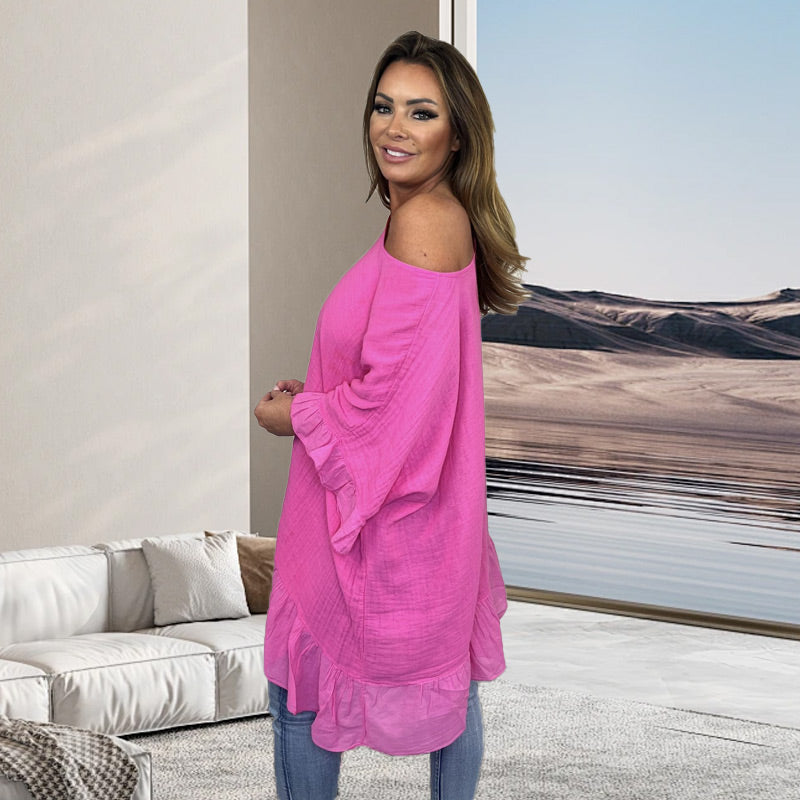 🌷Limited Time 52% OFF💞Loose Pleated Off Shoulder Blouses for Women-4