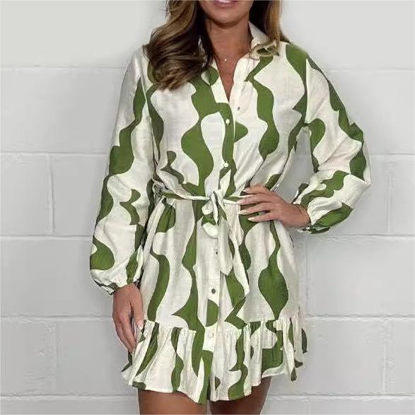 🌷Limited Time Offer 52% OFF🌷Casual Irregular Stripe Lapel Tie Waist Shirt Dress-4
